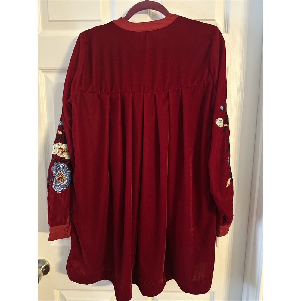 Free People Red Velvet Mini Dress Embroidered Details Size Small - Picture 6 of 13